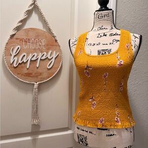 Japna Mustard Floral Smocked Tank Top